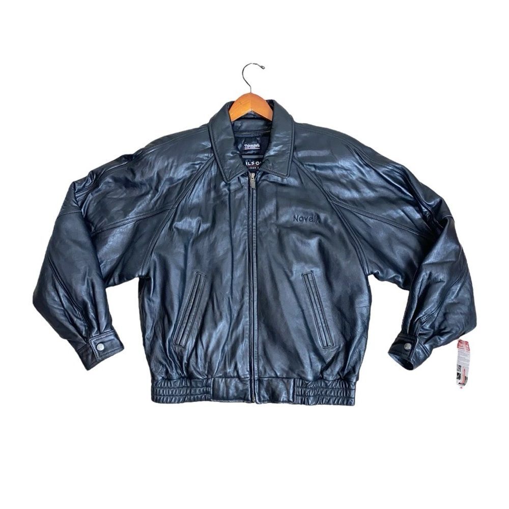 Wilsons Leather VTG 90s Y2K Thinsulate Black Leather Bomber Moto Biker Jacket